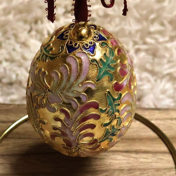 Cloisonne Enamel Flower Swirl Egg Ornament Gold Pink Green Blue Easter 3.75" - Picture 1 of 15